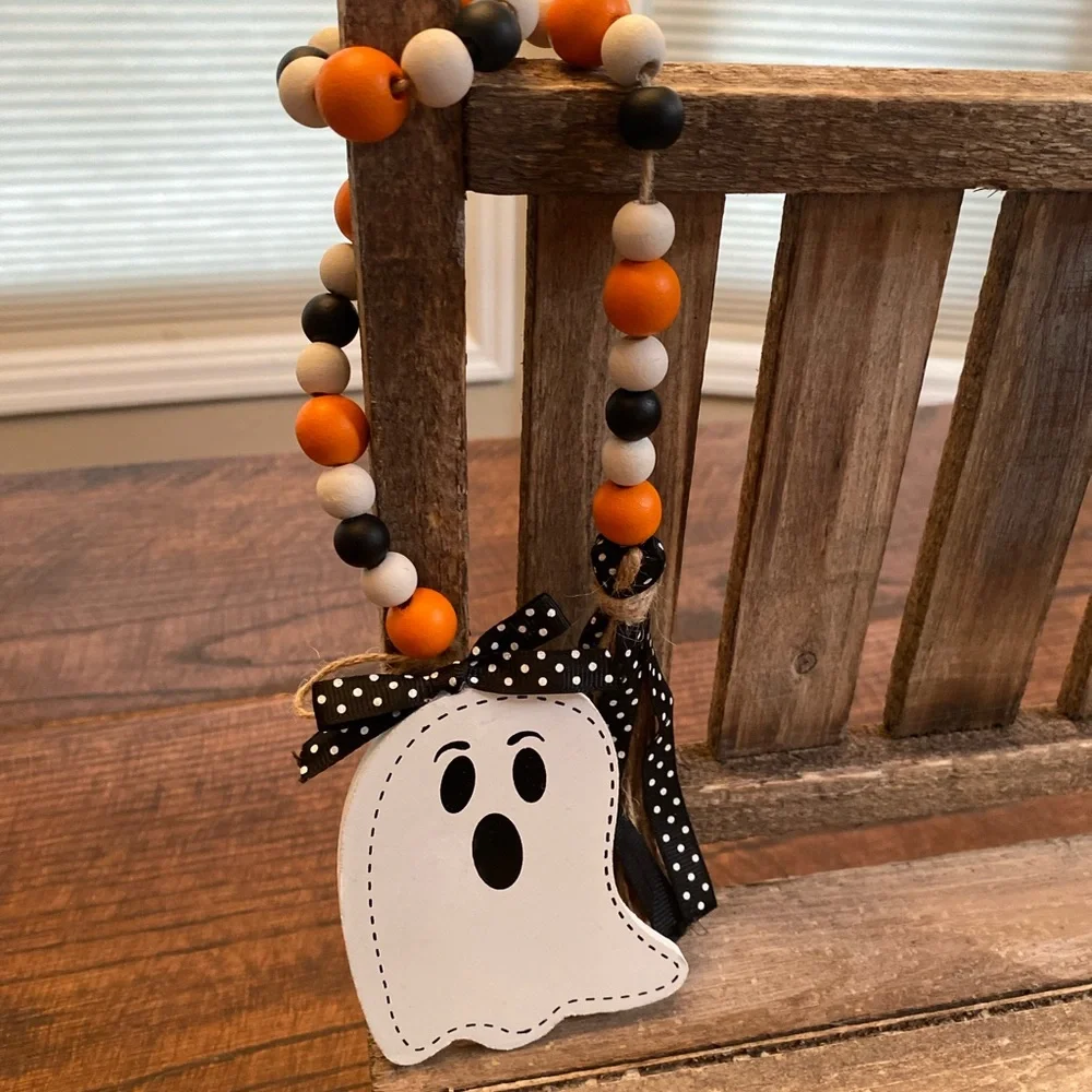 Halloween Beaded Garland Set Of 3, Candy Corn, Ghost & Jack-O-Lantern Garland